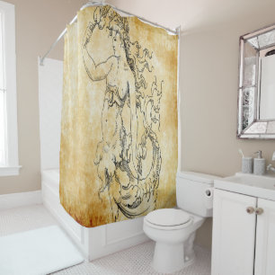 vintage mermaid on parchment shower curtain