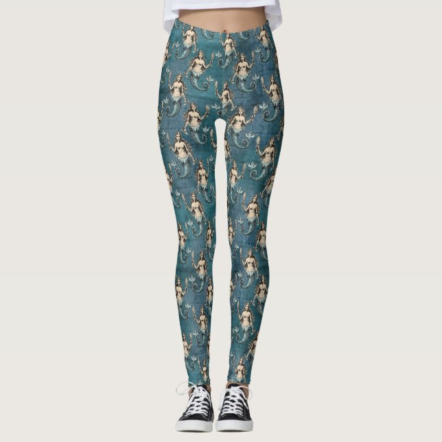 Vintage Mermaid Pattern Leggings (Front)