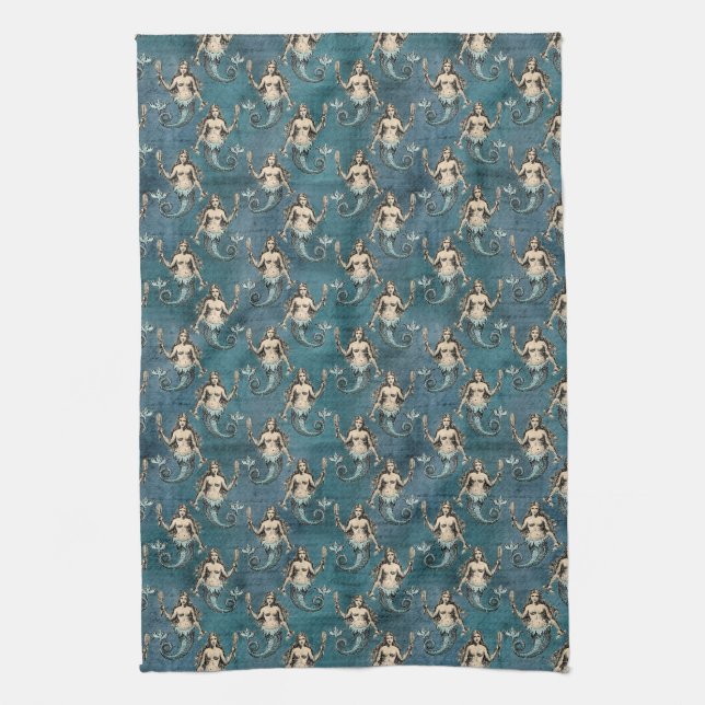 Vintage Mermaid Pattern  Tea Towel (Vertical)