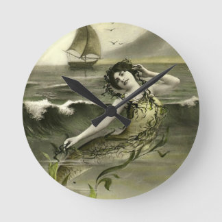 Vintage mermaid picture round clock