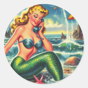 Vintage Mermaid Pin Up Classic Round Sticker