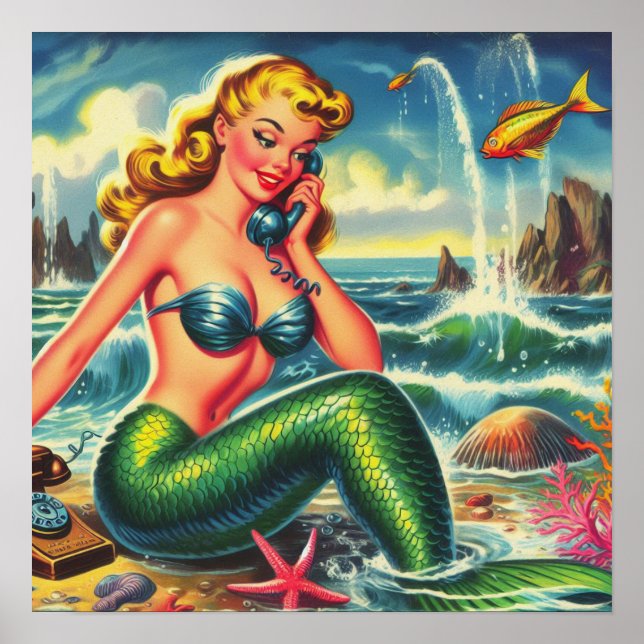 Vintage Mermaid Pin Up Poster (Front)