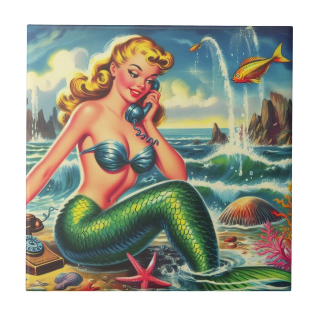 Vintage Mermaid Pin Up Tile (Front)