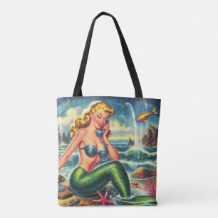 Vintage Mermaid Pin Up Tote Bag