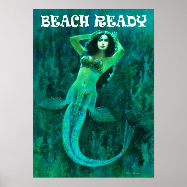 Vintage Mermaid Poster "BEACH READY" (Front)