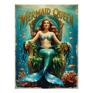Vintage Mermaid Queen Poster Timeless Ocean Art