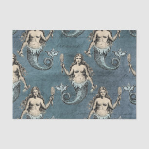 Vintage Mermaid Sea Creatures Ocean Blue Colour Tissue Paper