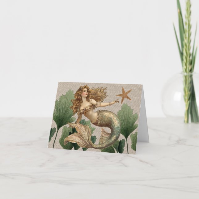 Vintage Mermaid & Sea Star  Note Card (Front)