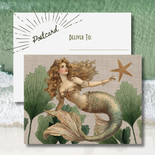 Vintage Mermaid & Sea Star Postcard