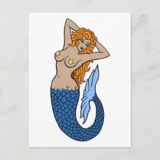 Vintage Mermaid Tattoo Art Postcard