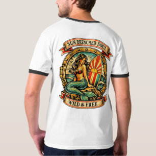Vintage Mermaid Tattoo Art Sun Drenched Soul Wild  T-Shirt