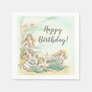 Vintage Mermaid Under the Sea Happy Birthday Party Napkin
