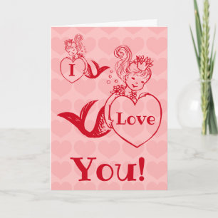 Vintage mermaid Valentines day Holiday Card