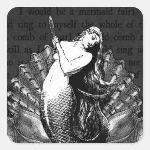 Vintage Mermaid with Seashells Square Sticker
