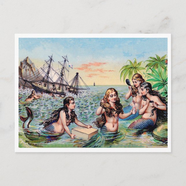 Vintage mermaids in the ocean postcard (Front)