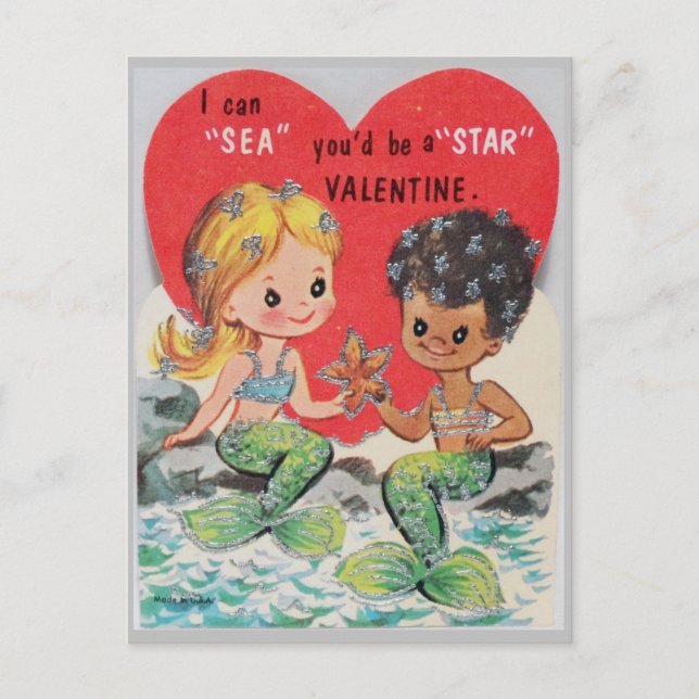 Vintage Mermaids Multi Racial Valentine Postcard (Front)