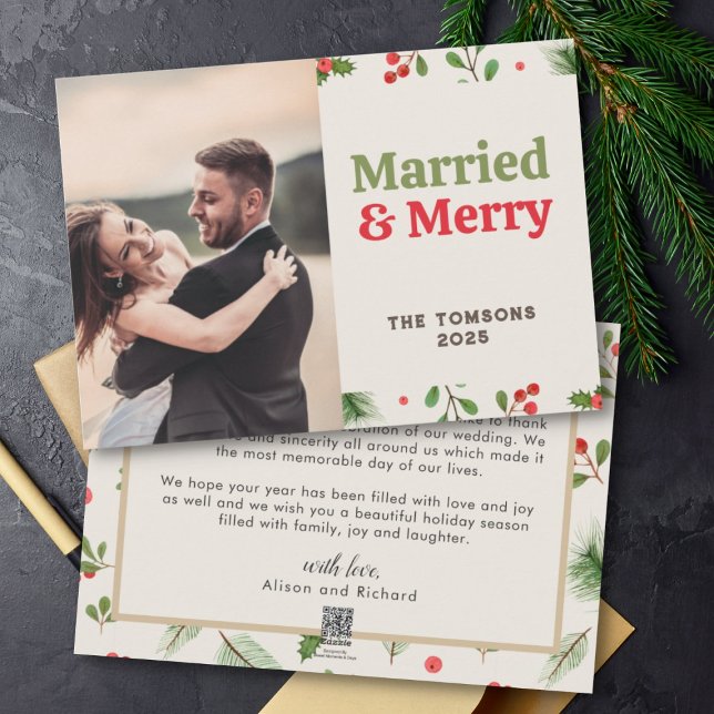 Vintage Merried Merry Newlywed Thank Christmas  Holiday Card (Creator Uploaded)