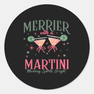 Vintage Merrier With A Martini Tail Santa Claus Xm Classic Round Sticker