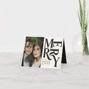 Vintage merry and married Christmas photo wedding Announcement