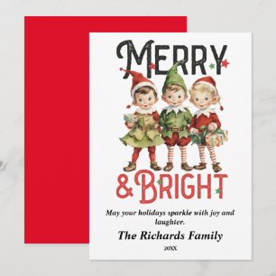 Vintage Merry & Bright Christmas Elves Card