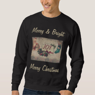 Vintage Merry & Bright Merry Christmas Black Sweatshirt