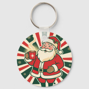 Vintage Merry & Bright Santa Claus Retro Christmas Key Ring