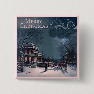 Vintage Merry Christmas 15 Cm Square Badge