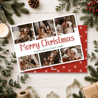 Vintage Merry Christmas 6 Family Photo Collage Holiday Card