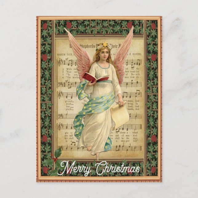 Vintage Merry Christmas Angel Music Postcard (Front)