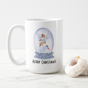 Vintage Merry Christmas Angel Sparkling Snowglobe Coffee Mug