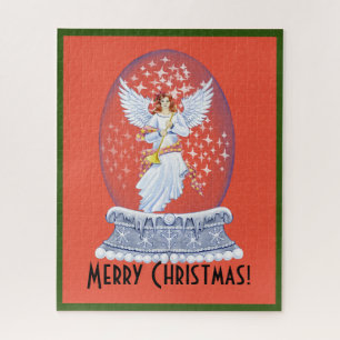 Vintage Merry Christmas Angel Sparkling Snowglobe Jigsaw Puzzle