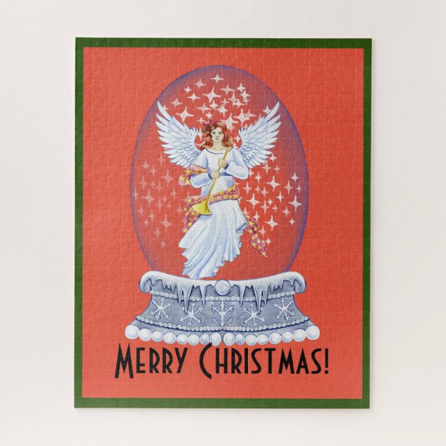 Vintage Merry Christmas Angel Sparkling Snowglobe Jigsaw Puzzle (Vertical)