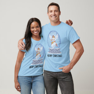 Vintage Merry Christmas Angel Sparkling Snowglobe T-Shirt