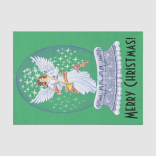 Vintage Merry Christmas Angel Sparkling Snowglobe Tissue Paper