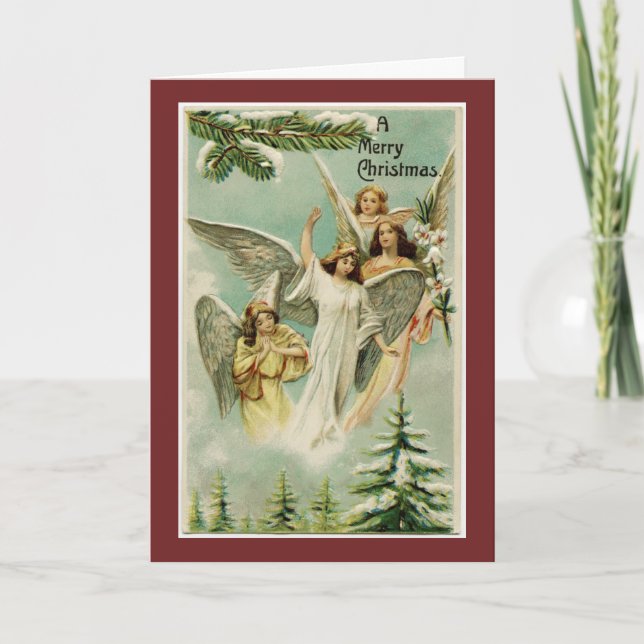 Vintage Merry Christmas Angels Holiday Card (Front)