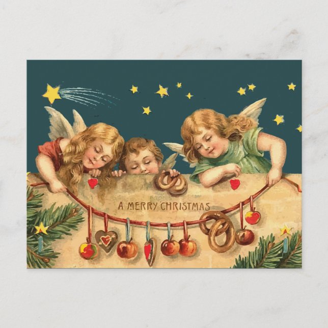 Vintage Merry Christmas Angels Postcard (Front)