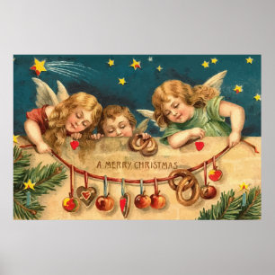 Vintage Merry Christmas Angels Poster