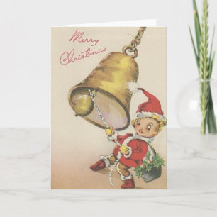 Vintage Merry Christmas Bell Ringer Holiday Card