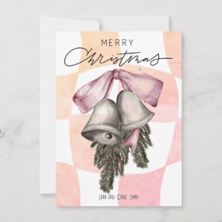 Vintage Merry Christmas Bells Bows Christmas Holiday Card