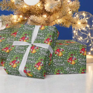 Vintage "Merry Christmas" Bells Wrapping Paper