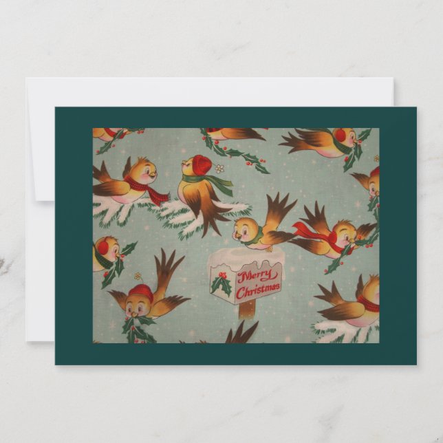 Vintage Merry Christmas Birds Holiday Card (Front)