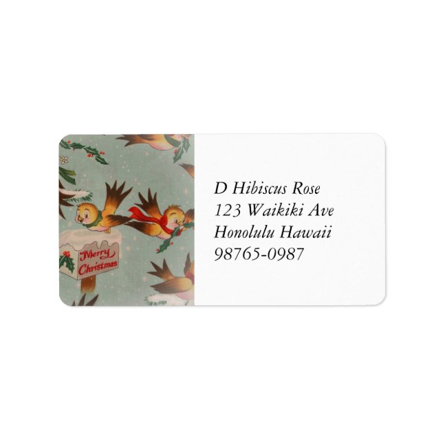 Vintage Merry Christmas Birds Label (Front)