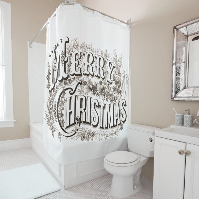 Vintage Merry Christmas Blessing Shower Curtain (In Situ)