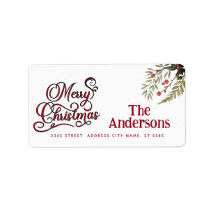 Vintage Merry Christmas botanical holly Label