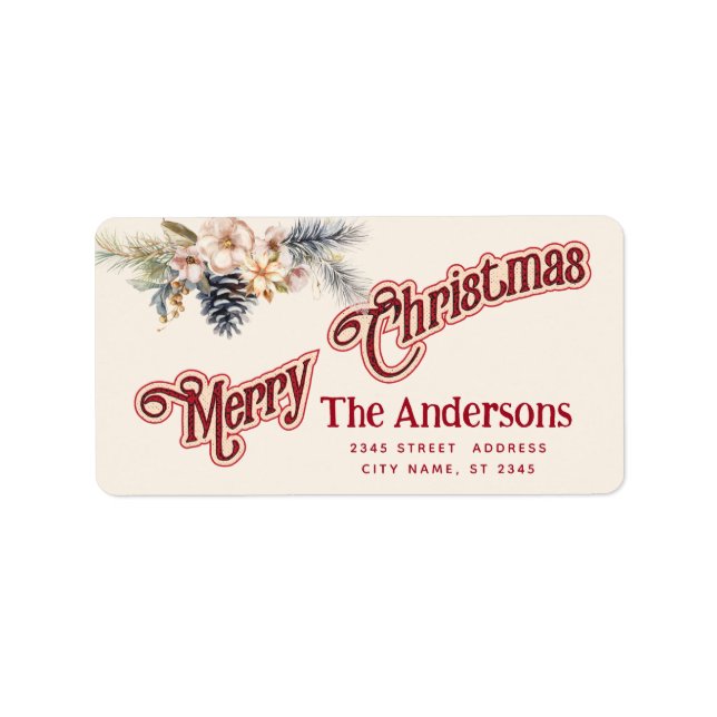 Vintage Merry Christmas botanical pine cone Label (Front)