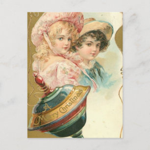 Vintage Merry Christmas Boy and Girl Holiday Postcard