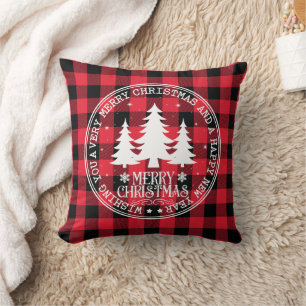 Vintage Merry Christmas Buffalo Check Throw Pillow