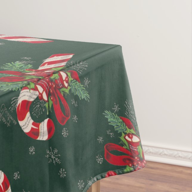 Vintage Merry Christmas Candy Cane Tablecloth (In Situ)
