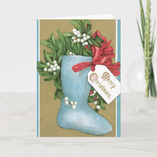 Vintage Merry Christmas Card  - Christmas Stocking