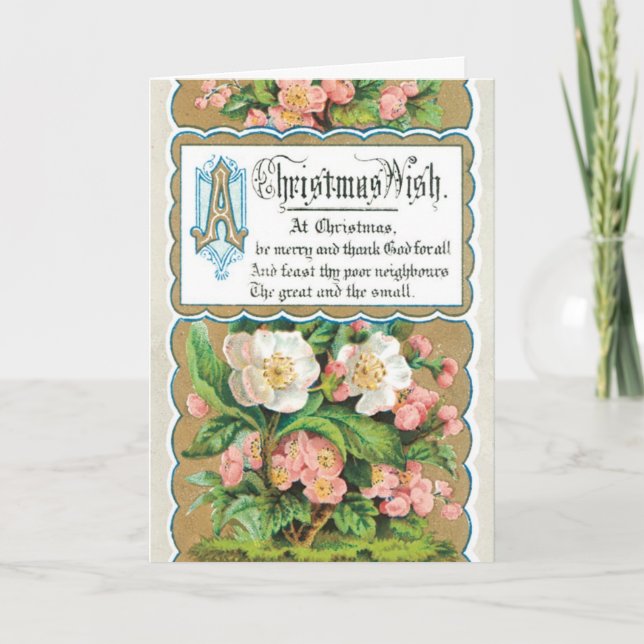 Vintage Merry Christmas Card - Flowers (Front)